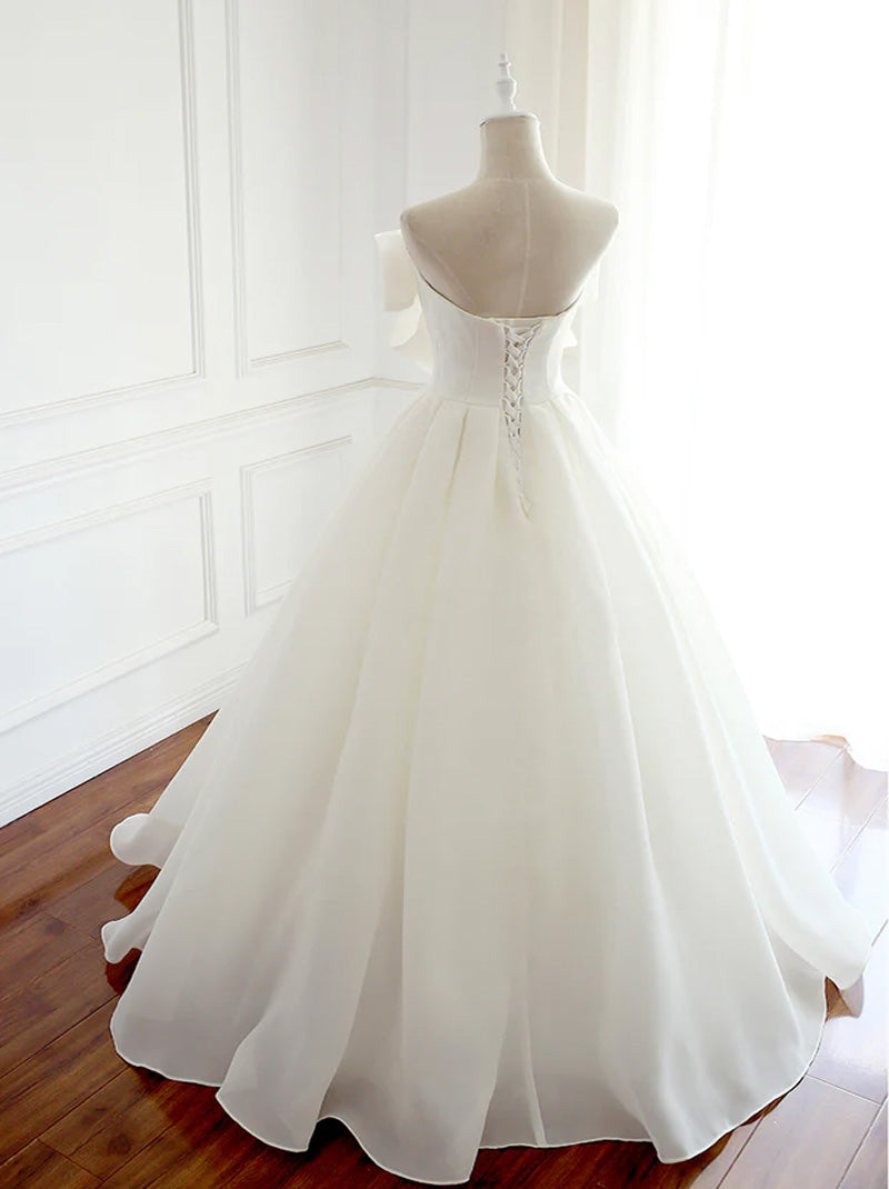 Modern Ball Gown Wedding Dresses Sweetheart Sleeveless Bowknot Pleated Lace Up Organza Floor Length Bridal Gowns Custom Made