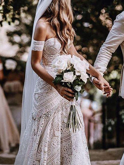 Sexy Mermaid Wedding Dresses Sweetheart Cap Sleeves Zipper Sweep Train Lace Bridal Gowns Custom Made