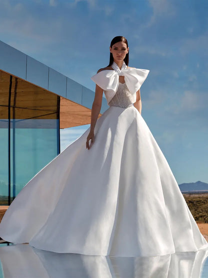 Gorgeous & Modern Ball Gown Boho Wedding Dresses Sweetheart Beads Bowknot Court Train Satin Bridal Gowns Custom