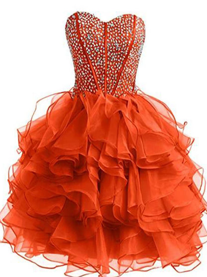 Cute Sparkling A-Line Sweetheart Crystals Beads Ruffles Lace up Organza Homecoming Dresses Soiree Robe Fashion Special Occasion Cocktail Graduation Party Gown Custom