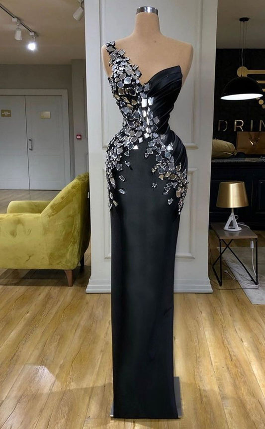 RP538-Gorgeous Black Mermaid Sweetehart Mirrors Crystals Sleeveless Floor Length Prom Evening Dresses Formal Party Gowns