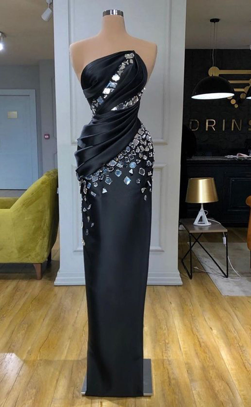 RP538-Gorgeous Black Mermaid Sweetehart Mirrors Crystals Sleeveless Floor Length Prom Evening Dresses Formal Party Gowns