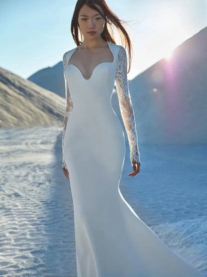 Gorgeous & Sexy Mermaid Wedding Dresses Sweetheart Appliqued Long Sleeves Satin Court Train Bridal Gowns Custom Made