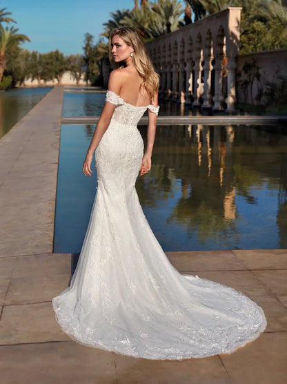 Gorgeous & Classic Mermaid Wedding Dresses Sweetheart Appliqued Beads Tulle Court Train Bridal Gowns Custom Made