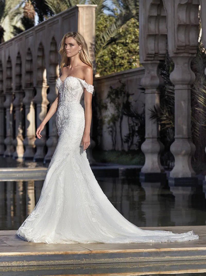 Gorgeous & Classic Mermaid Wedding Dresses Sweetheart Appliqued Beads Tulle Court Train Bridal Gowns Custom Made