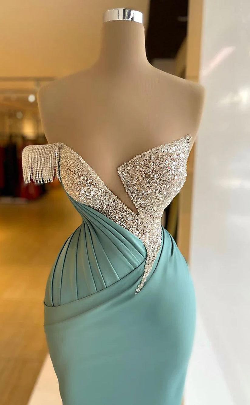 RP554-Gorgeous Mermaid Off-the-Shoulder Ruched Sequins Cap Sleeves Satin Floor Length Prom Evening Dresses Formal Party Gowns