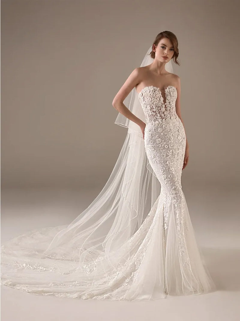 Gorgeous & Classic Mermaid Wedding Dresses Sweetheart Appliqued Beads Sleeveless Tulle Sweep Train Bridal Gowns Custom