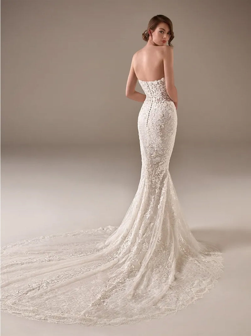 Gorgeous & Classic Mermaid Wedding Dresses Sweetheart Appliqued Beads Sleeveless Tulle Sweep Train Bridal Gowns Custom