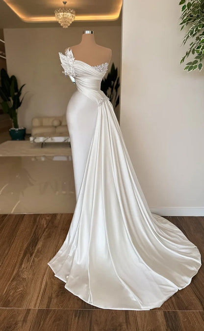 RP574-Luxury White Mermaid Sweetheart Beads Pearls Sleeveless Long Prom Evening Dresses Formal Party Gowns