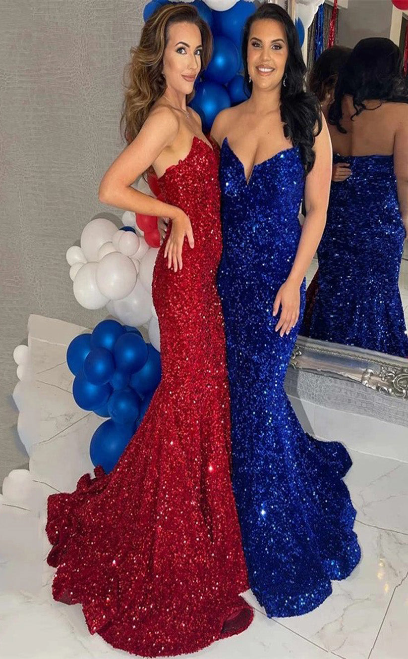 RP099-Sparking Sexy Mermaid V-Neck Beads Sequins Sequins Zipper Long Evening Dresses Special Party Prom Gowns