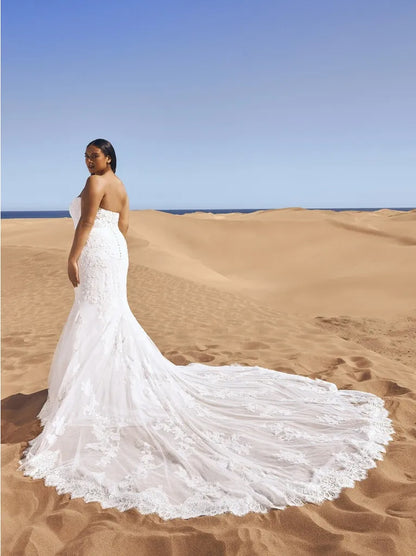 Gorgeous & Charming Mermaid Wedding Dresses Sweetheart Appliqued Beads Sleeveless Tulle Court Train Bridal Gowns Custom Made