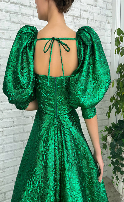 RP185-A-Line Sweetheart Detachable Puffy Sleeves Long Prom Evening Dresses Formal Party Gowns With Slit