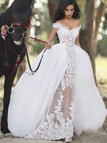 Charming Ball Gown Wedding Dresses Sweetheart Appliques Lace Cap Sleeves Sweep Train Tulle Bridal Gowns Custom Made