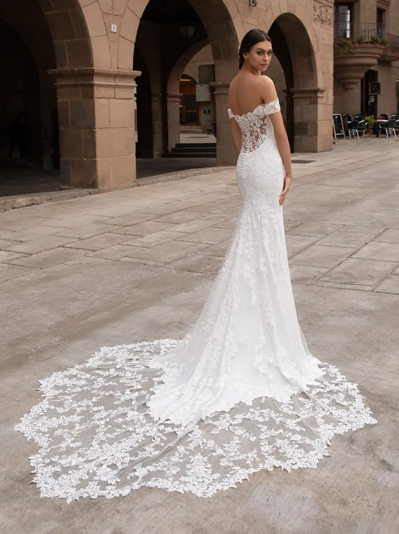 Simple & Elegant Mermaid Wedding Dresses Sweetheart Appliqued Cap Sleeves Satin Sweep Train Bridal Gowns