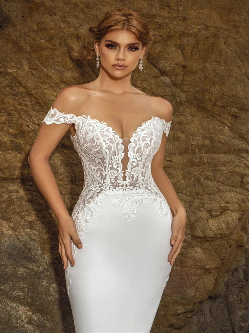 Sexy Mermaid Beach Wedding Dresses Sweetheart Cap Sleeves Appliques Lace Court Train Bridal Gowns Custom Made