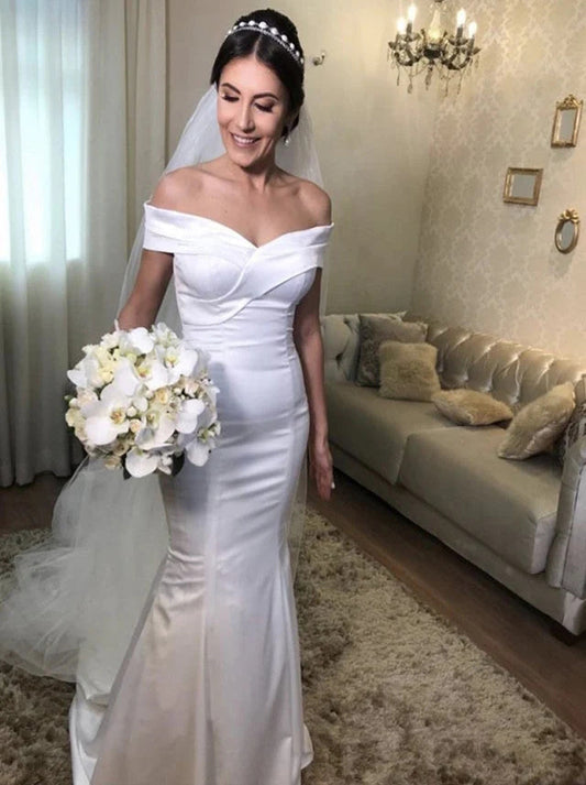 Sexy Mermaid Wedding Dresses Sweetheart Cap Sleeves Pleated Sweep Train Satin Bridal Gowns Custom Made