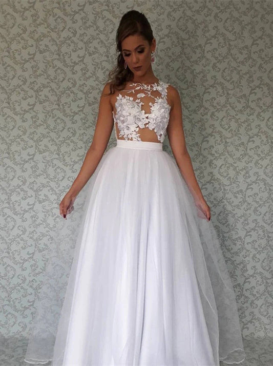 Modern A-Line Wedding Dresses Jewel Appliqued Sash Sleeveless Floor Length Tulle Bridal Gowns Custom Made