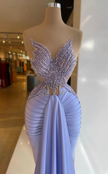 RP618-Elegant Mermaid Sweetheart Beads Sequins Ruched Sleeveless Long Prom Evening Dresses Formal Party Gowns