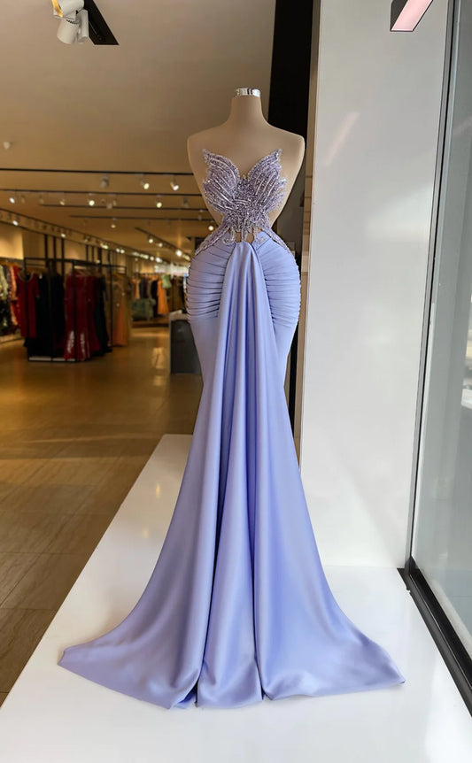 RP618-Elegant Mermaid Sweetheart Beads Sequins Ruched Sleeveless Long Prom Evening Dresses Formal Party Gowns