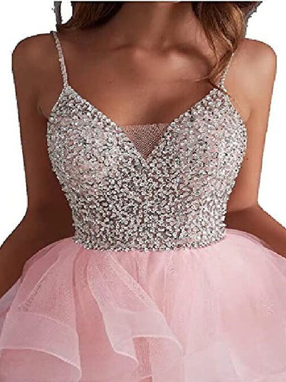 Cute Sparkling Mini A-Line Spaghetti Beaded Crystals Ruffles Backless Organza Homecoming Graduation Dresses Cocktail Party Gowns for Girls Custom