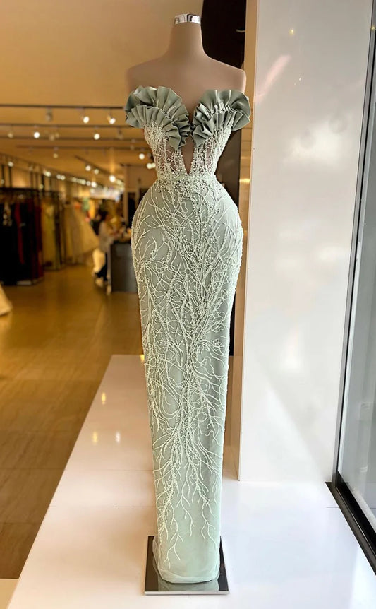 RP613-Elegant Mermaid Sweetheart Beads Flowers Sleeveless Satin Floor Length Long Prom Evening Dresses Formal Party Gowns