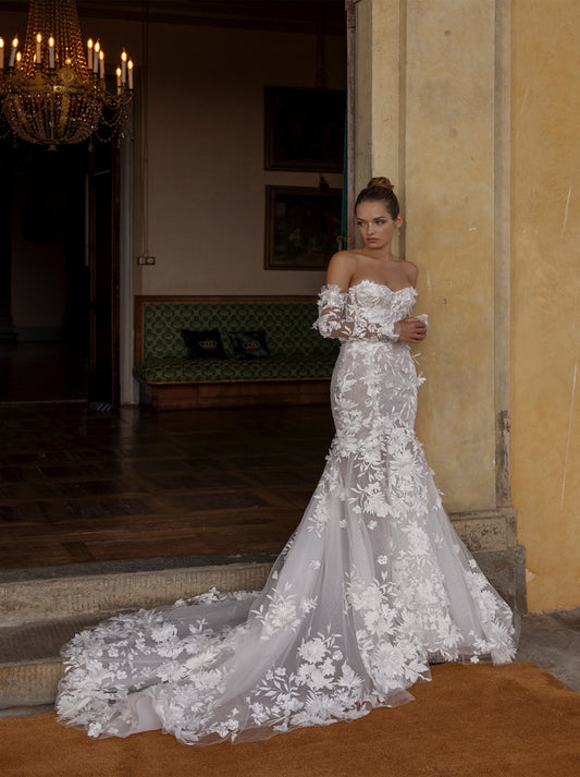 Gorgeous & Classic Mermaid Wedding Dresses Sweetheart Appliqued Beads Tulle Court Train Bridal Gowns