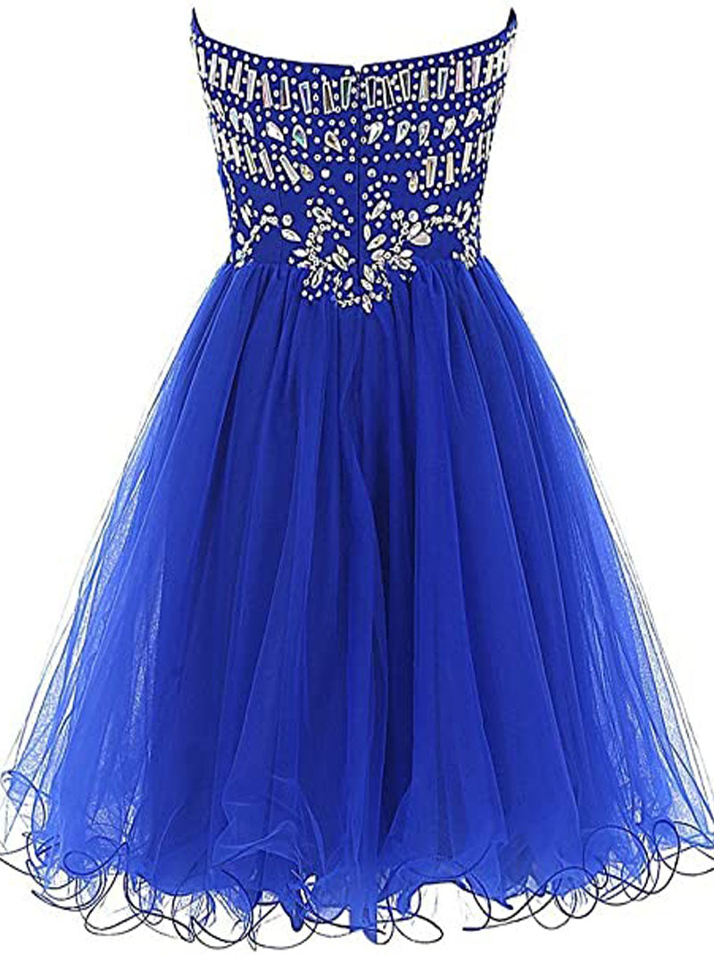 Cute A-Line Sweetheart Beaded Crystals Sleeveless Zipper Back For Women's Short Tulle Dresses Cocktail Party Gown Homecoming Graduation Dress Custom