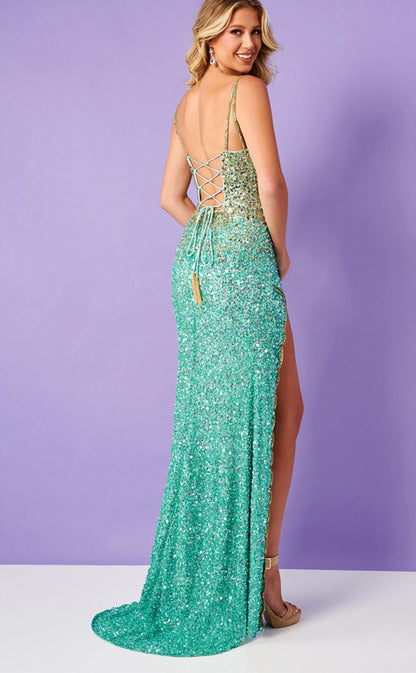 RP132-Sparkling Mermaid Spaghetti Sequins Sleeveless Sequins Long Prom Evening Formal Party Gowns With Slit