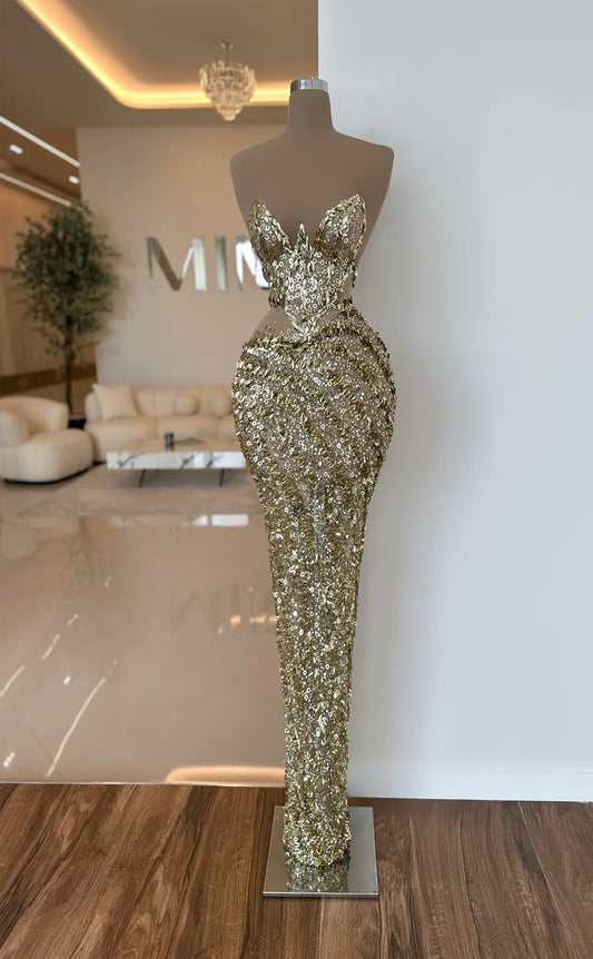 RP658-Sparkling Champaghe Mermaid Sweetheart Sequins Sleeveless Long Prom Evening Dresses Formal Party Gowns