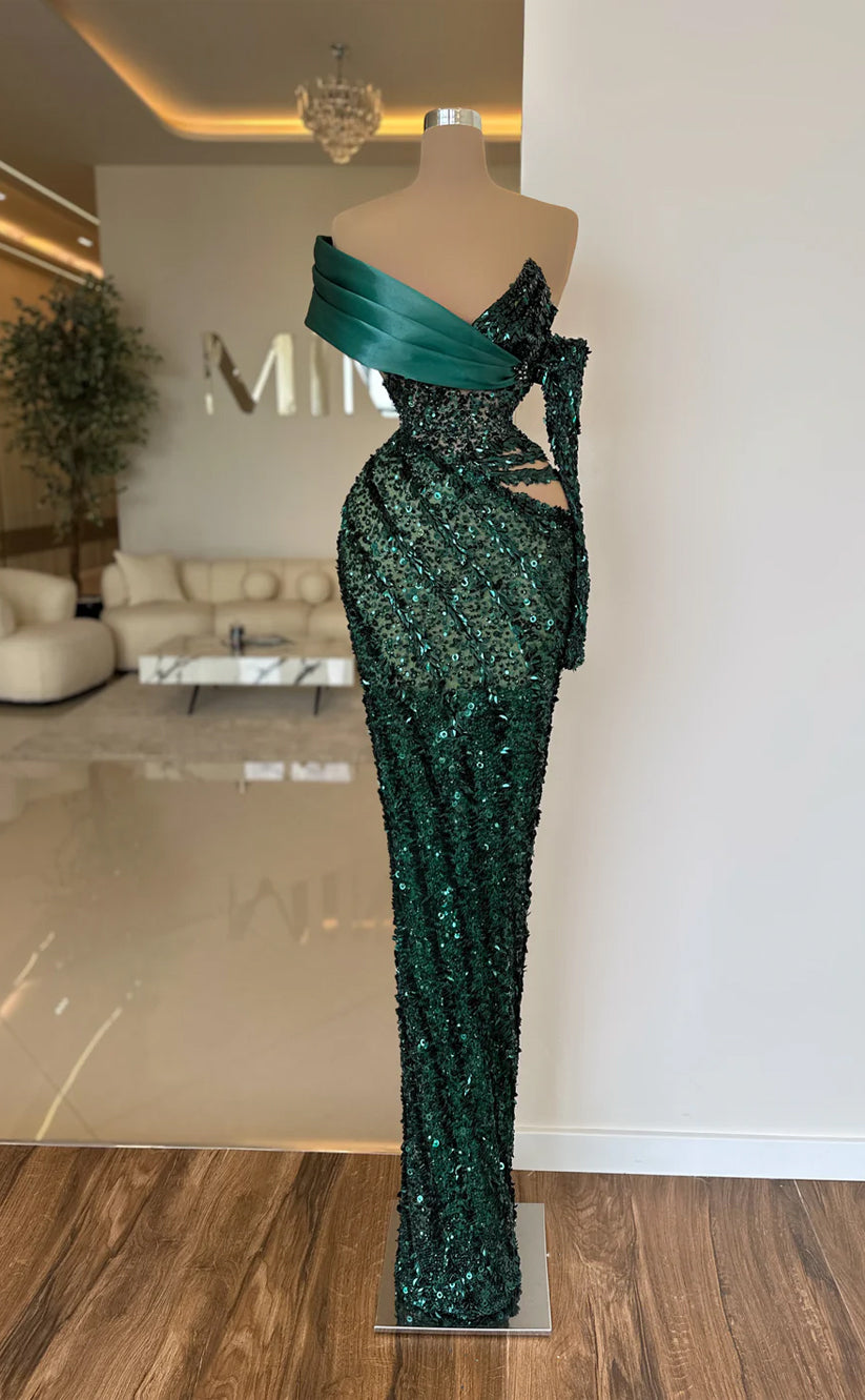RP659-Sparkling Green Mermaid Sweetheart Sequins Cap Sleeves Long Prom Evening Dresses Formal Party Gowns