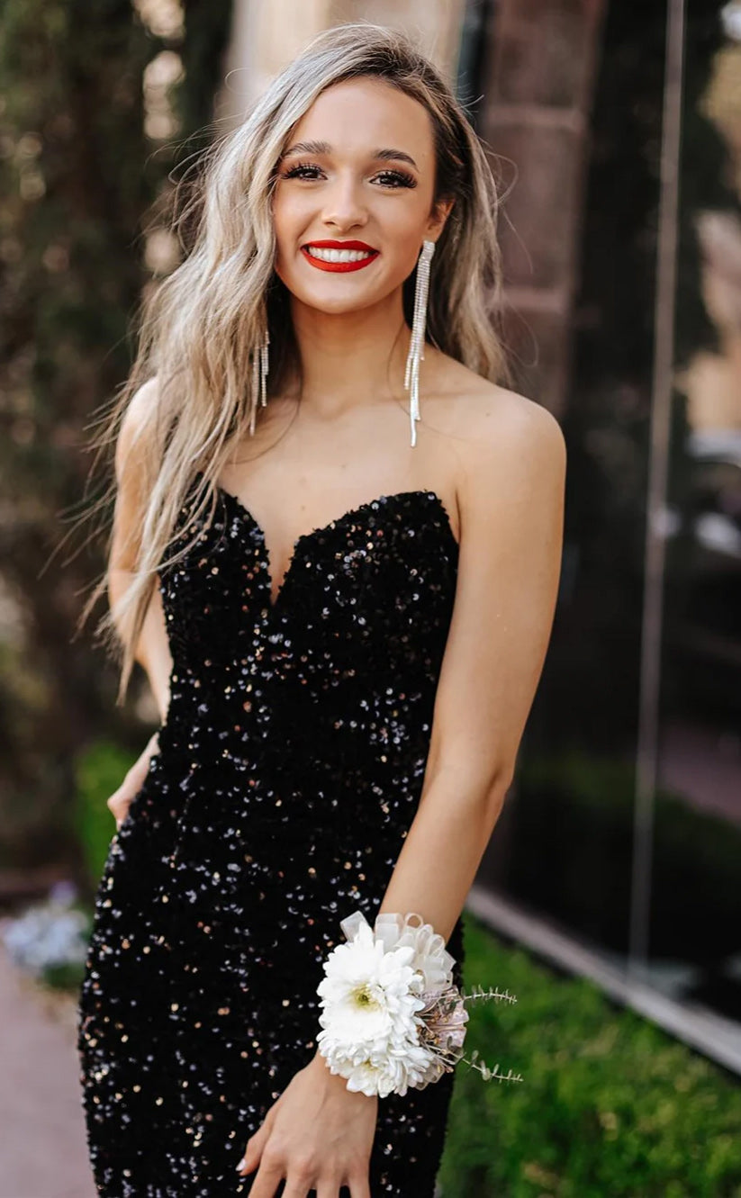 RP139-Sparkling Mermaid Sweetheart Sequins Sleeveless Long Prom Evening Formal Party Gowns With Slit