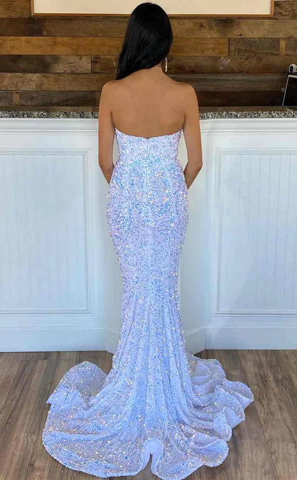 RP139-Sparkling Mermaid Sweetheart Sequins Sleeveless Long Prom Evening Formal Party Gowns With Slit
