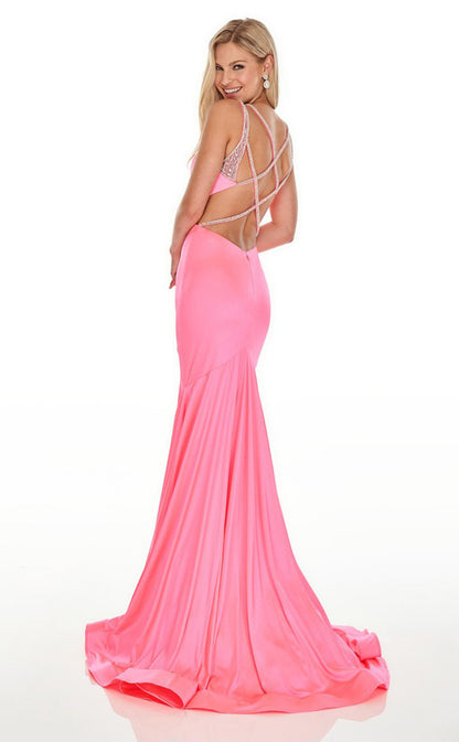 RP007-Sexy Mermaid Spaghetti Beads Crystals Backless Sleeveless Satin Long Prom Evening Formal Party Gowns