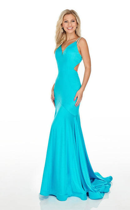 RP007-Sexy Mermaid Spaghetti Beads Crystals Backless Sleeveless Satin Long Prom Evening Formal Party Gowns