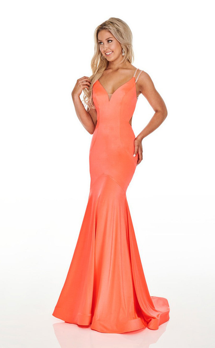 RP007-Sexy Mermaid Spaghetti Beads Crystals Backless Sleeveless Satin Long Prom Evening Formal Party Gowns