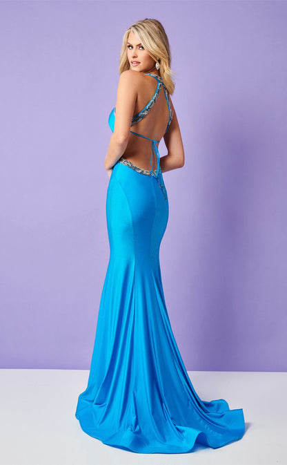 RP008-Sexy Mermiad V-Neck Sleeveless Beads Backless Satin Long Prom Evening Dresses Formal Party Gowns