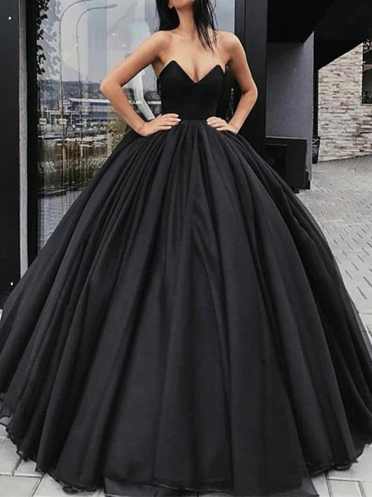 Black Ball Gown Wedding Dresses Sweetheart Sleeveless Lace Up Pleated Sweep Train Organza Bridal Gowns Custom Made