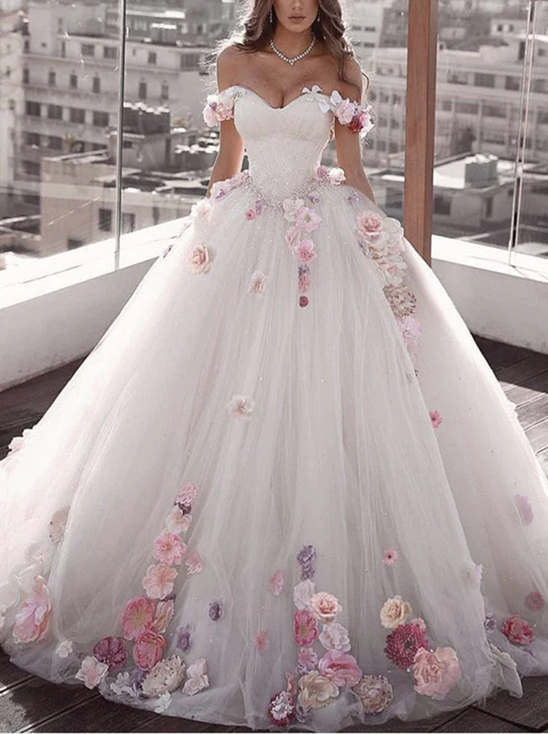 Charming Pink Ball Gown Wedding Dresses Sweetheart Sleeveless Appliqued Lace Up Tulle Sweep Train Bridal Gowns Custom Made