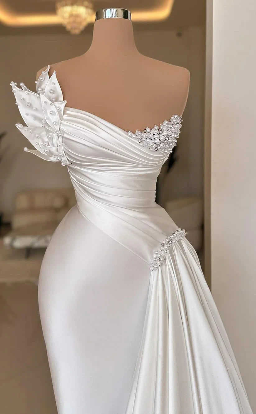 RP379-Gorgeous Mermaid Strapless Crystals Pleated Beaded Sleeveless Long Prom Evening Dresses Formal Party Gowns