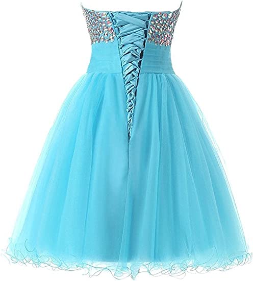 Lovely Mini A-Line Sweetheart Crystal Beaded Lace up Tulle Homecoming Graduation Dresses Cocktail Party Dress Prom Dress