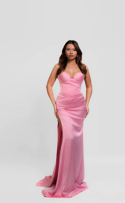 RP674-Elegant Pink Mermaid Sweetheart Ruched Sleeveless Long Prom Evening Dresses Formal Party Gowns With Slit