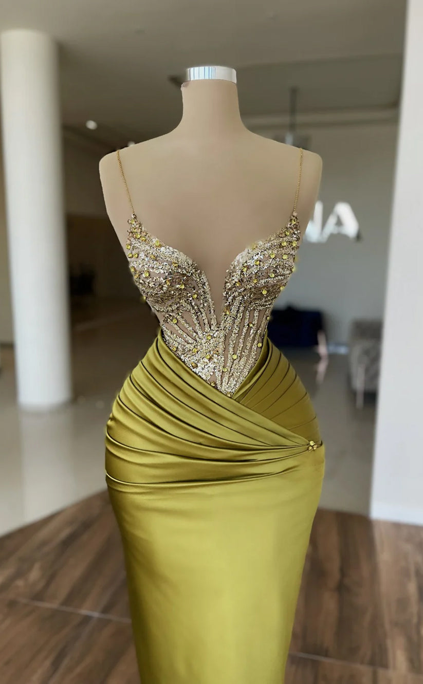 RP686-Eleagnt Mermaid Spaghetti Beads Sequins Sleeveless Floor Length Prom Evening Dresses Formal Party Gowns