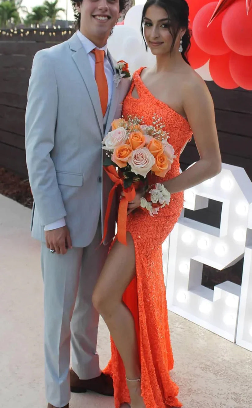 RP057-Sexy Mermaid One Shoulder Backlesss Side Split Sequins Long Floor Length Prom Evening Dresses Party Gowns