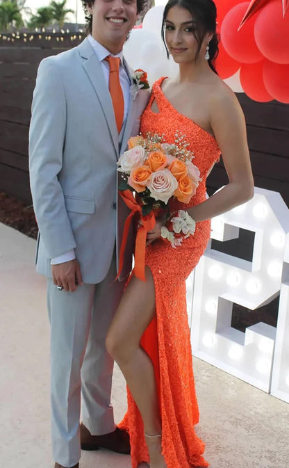 RP057-Sexy Mermaid One Shoulder Backlesss Side Split Sequins Long Floor Length Prom Evening Dresses Party Gowns