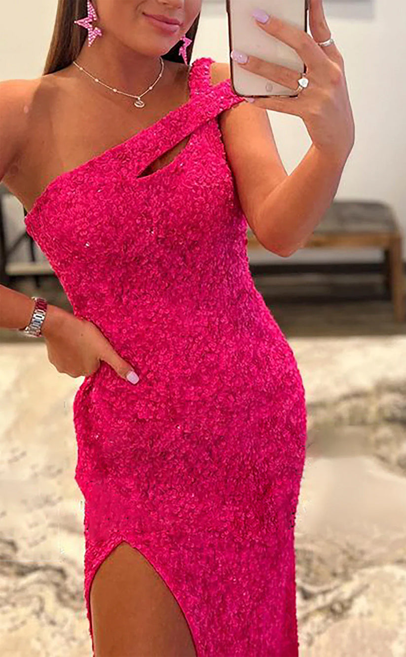 RP057-Sexy Mermaid One Shoulder Backlesss Side Split Sequins Long Floor Length Prom Evening Dresses Party Gowns