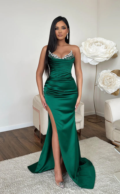 RP680-Eleagnt Purple Mermaid Sweetheart Beads Ruched Sleeveless Floor Length Prom Evening Dresses Formal Party Gowns With Slit