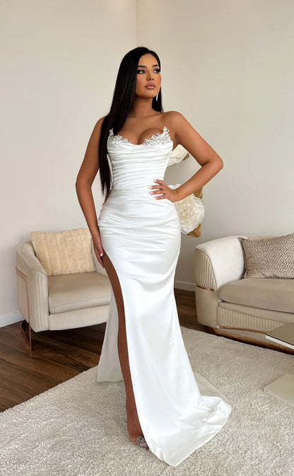 RP680-Eleagnt Purple Mermaid Sweetheart Beads Ruched Sleeveless Floor Length Prom Evening Dresses Formal Party Gowns With Slit