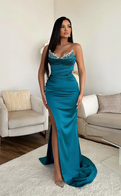 RP680-Eleagnt Purple Mermaid Sweetheart Beads Ruched Sleeveless Floor Length Prom Evening Dresses Formal Party Gowns With Slit