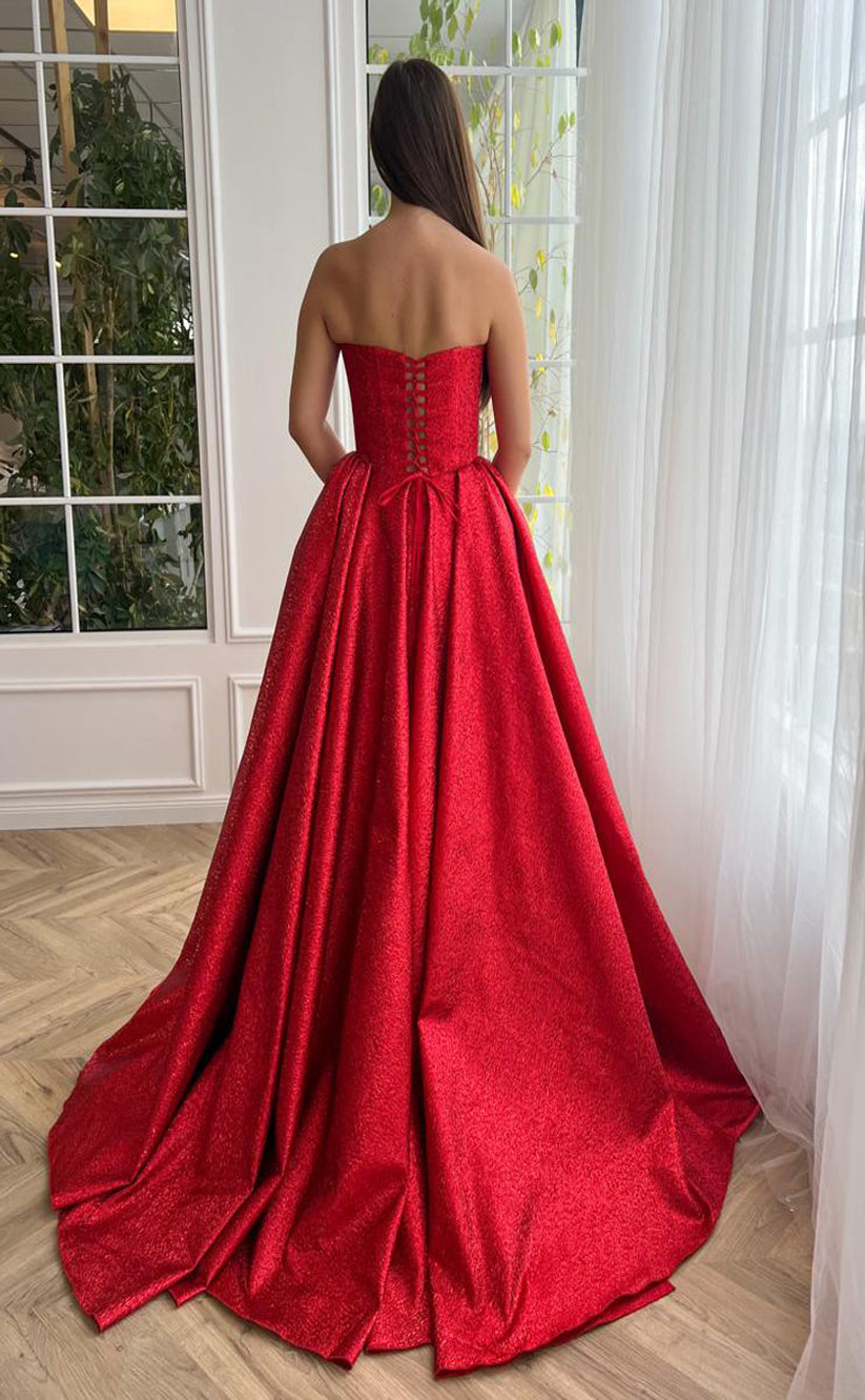 RP163-Red A-Line Spaghetti Sleeveless Crystals Long Prom Evening Dresses Formal Party Gowns With Slit