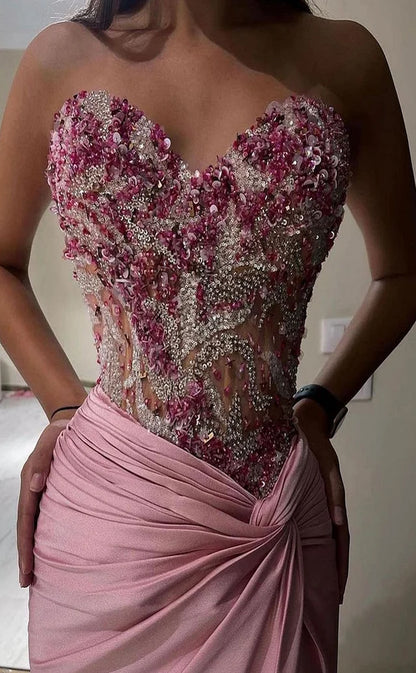 RP743-Elegant Mermaid Sweetheart Beads Ruched Sequins Sleeveless Long Prom Evening Dresses Formal Party Gowns With Slit